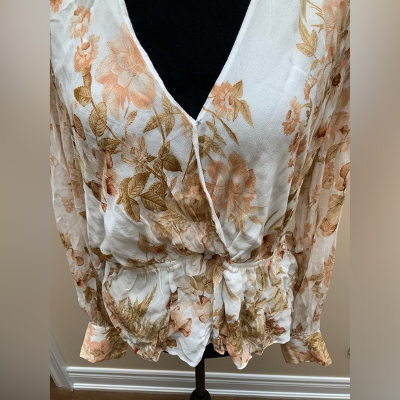 EVER NEW Fitted V-Neck Cross Over Floral Leaf Long Sleeve Blouse Women’s size 10 - Picture 5 of 13